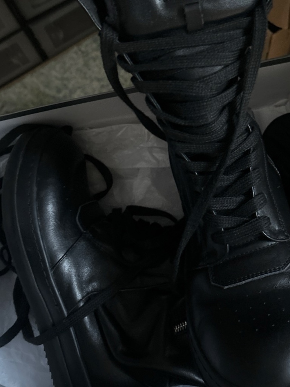 Rick Owens Black Leather Lace-Up Ankle Boots